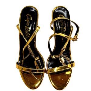 Cape Robbin 7.5 Gold Lock Key Women's Sandals High Heel Shoes 7 1/2